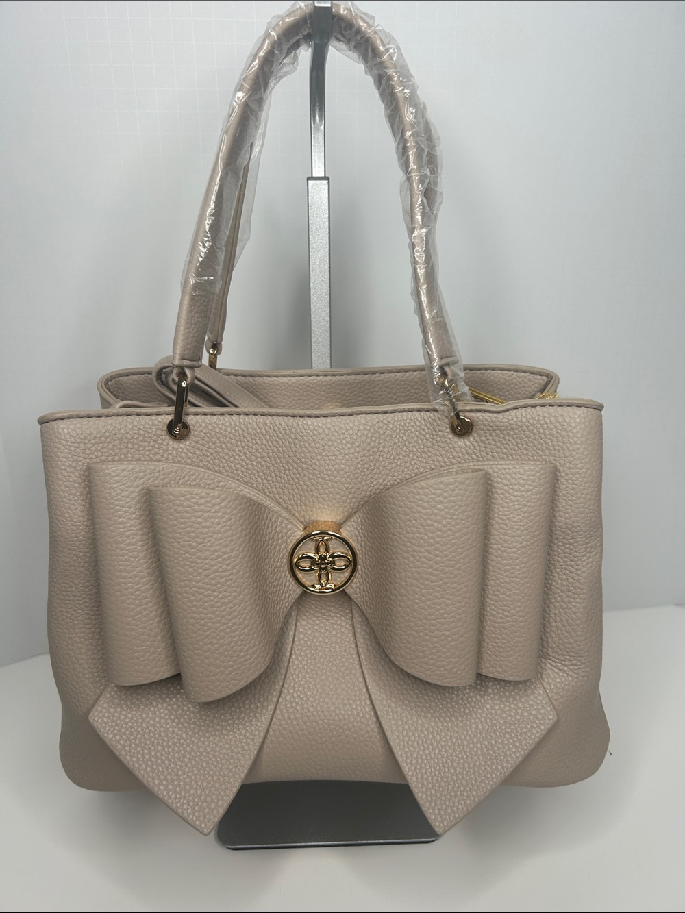 Like Dreams Jesse Bow Bag; Cream/ Taupe Bow Accent Structured Tote Bag - Picture 2 of 11